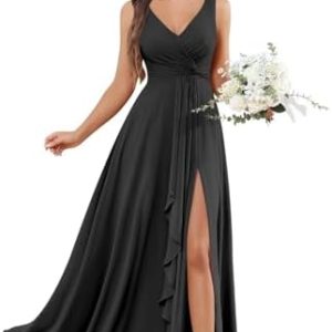 BOLENSYE Long Ruched Ruffles Bridesmaid Dresses with Pockets | A-Line Evening Party Gown | OEKO-TEX STANDARD 100 | Ideal