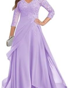 BOLENSYE Tea Length Mother of The Bride Dress | Lace Appliques | Formal 3/4 Long Sleeve | Wedding Occasion | OEKO-TEX ST