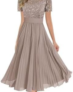 BOLENSYE Chiffon Lace Mother of The Bride Dresses | Tea Length Formal Dress | Short Sleeve Evening Gown for Women | Eleg