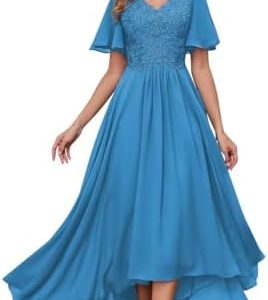 BOLENSYE Lace Appliques Mother of The Bride Dress | Tea Length Formal Evening Gown with Sleeves | Elegant Wedding Outfit