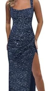 BOLENSYE Navy Blue Bodycon Prom Dress for Women | Slit Sparkly Sequin Evening Gown | Size 0 | OEKO-TEX STANDARD 100 | 20